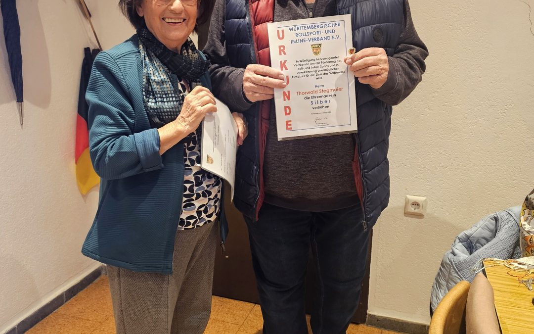 Silberne Ehrennadel des WRIV für Thorwald Stegmaier (REV Heilbronn)
